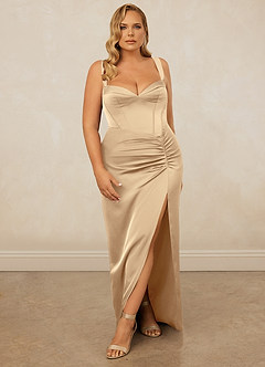 Christian Siriano Bridal for Azazie 1017 Bridesmaid Dresses Champagne Sheath Sweetheart Neckline Stretch Satin Dress image9