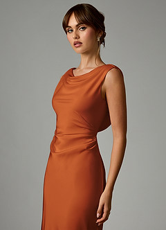 Azazie Kieryn Robes de demoiselle d'honneur Robe Sirène en Satin extensible Plissée Cannelle image6