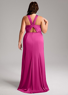 Azazie Rue Bridesmaid Dresses Fuchsia A-Line Pleated Stretch Satin Dress image9
