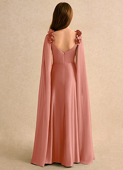 Azazie Rosita Girls Formal Flower Girl Dresses Salmon Pink A-Line Pleated Stretch Satin Dress image2
