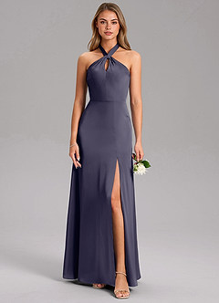 Azazie Tracie Bridesmaid Dresses Stormy A-Line Side Slit Stretch Satin Dress image3