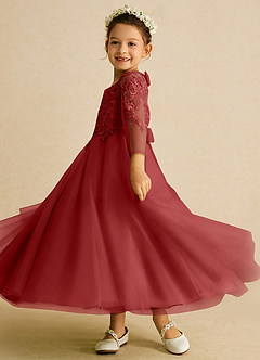 Azazie Precious Flower Girl Dresses Rust A-Line Lace Tulle Dress image5