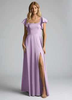 Azazie Bondi Bridesmaid Dresses Frosted Lilac A-Line Bow Stretch Satin Dress image5