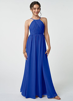 Azazie Leighton Junior Royal Blue A-Line Pleated Chiffon Dress image2