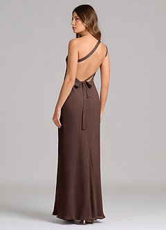 Azazie Monroe Vestidos de damas de honor Vestido de Ganache de Gasa de Corte Recto con Hombro unilateral image3