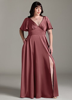 Azazie Kimber Bridesmaid Dresses Amethyst A-Line Ruched Stretch Satin Dress image9