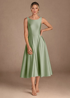 Azazie Fulton Mother of the Bride Dresses Dusty Sage A-Line Pleated Stretch Satin Dress image4