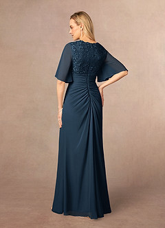Azazie Carson Mother of the Bride Dresses Dark Navy A-Line V-Neck Lace Chiffon Dress image3