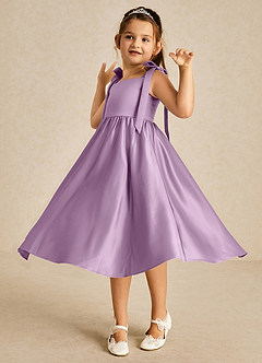 Azazie Chelsie Flower Girl Dresses Wisteria A-Line Bow Matte Satin Dress image3