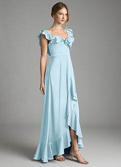 Azazie Lyra Bridesmaid Dresses Sky Blue A-Line Off the Shoulder Stretch Satin Convertible Dress image5
