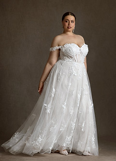 Azazie Florentina Robes de mariée Robe Trapèze en Tulle Paillettes en forme de cœur Blanc De Diamant image11
