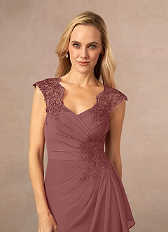 Azazie Gladys Vestidos para mãe da noiva Vestir Rosa Do Deserto de Chiffon de Linha A com Renda image5