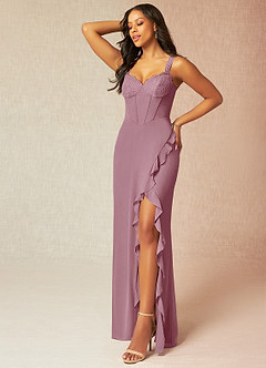 Azazie Camellia Bridesmaid Dresses Vintage Mauve Sheath Lace Chiffon Dress image3