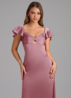 Azazie Demia Robes de demoiselle d'honneur Robe Fourreau en Satin extensible Encolure en Forme de Cœur Mauve Vintage image7