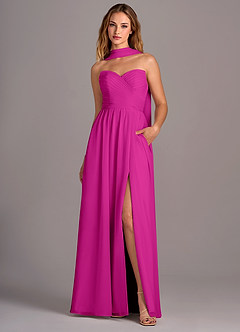 Azazie Joni Bridesmaid Dresses Fuchsia A-Line Strapless Chiffon Convertible Dress image1