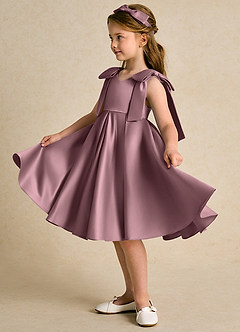 Azazie Guppie Flower Girl Dresses Vintage Mauve Ball-Gown Pleated Matte Satin Dress image4