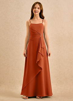 Azazie lolly Girls Formal Robe Demoiselle D'honneur Fillette Robe Trapèze en Mousseline de soie Plissée Orange Brûlée image4