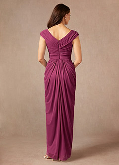 Azazie Lisolette Mother of the Bride Dresses Mulberry Sheath Pleated Mesh Dress image2