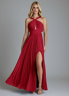Azazie Hosanna Bridesmaid Dresses Scarlet A-Line Pleated Chiffon Dress image6