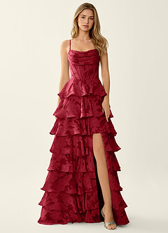 Wrenana Rubinröd Balklänning med texturerad blommig jacquard image1