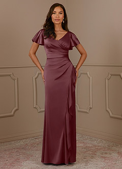 Azazie Roya Kleider für die Brautmutter Meerjungfrau-Linie Plissee mit V-Ausschnitt Stretch-Satin Kleid Sangria image2