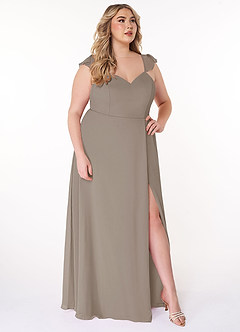 Azazie Everett Bridesmaid Dresses Taupe A-Line V-neck Ruched Chiffon Dress image9