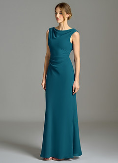 Azazie Kieryn Bridesmaid Dresses Ink Blue Mermaid Pleated Chiffon Dress image3