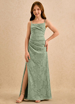 Azazie Cannoli Girls Formal Flower Girl Dresses Dusty Sage A-Line Pleated Floral Burnout Dress image5