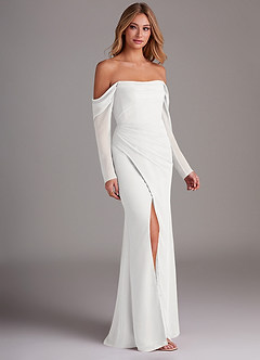 Azazie Hallie Brautjungfernkleider Meerjungfrau-Linie Langarm Chiffon Kleid Weiß image4