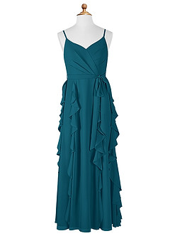 Azazie Peyton Junior Ink Blue A-Line V-Neck Cascading Ruffles Chiffon Dress image6