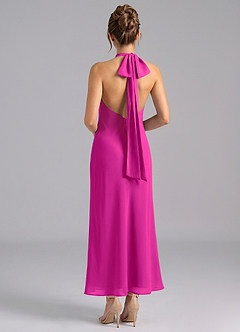 Azazie Velli Robes de demoiselle d'honneur Robe Sirène en Mousseline de soie Col Haut Fuchsia image2