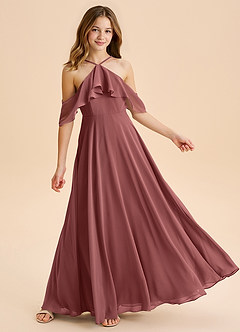 Azazie Tessabelle Junior Vestido de Amatista de Gasa de Corte en A con Vestidos sin tirantes image4