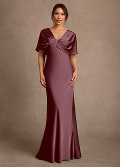 Azazie Dosia Suknie dla Matki Panny Młodej Osłona Pofałdowany Satyna elastyczna Długość podłogi Sukienka image1