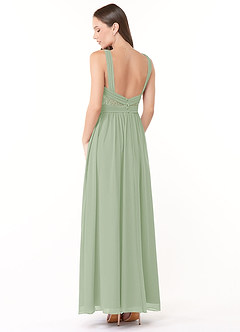 Azazie Genelle Final Sale Ink Blue Flowy Lace Chiffon Dress image4