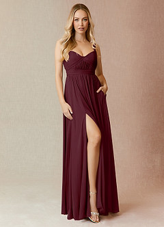 Azazie Reniya Bridesmaid Dresses Cabernet A-Line Pleated Mesh Convertible Dress image4