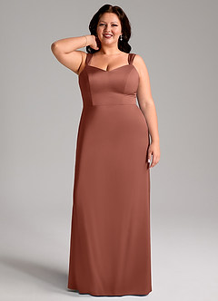 Azazie Denice Bridesmaid Dresses Auburn Sheath Pleated Stretch Satin Dress image9
