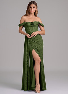 Azazie Amyra Vestidos de damas de honor Vestido de Oliva de Devorado Floral de Corte Sirena Convertible con Vestidos sin tirantes image1