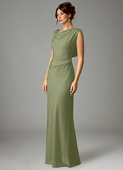 Azazie Kieryn Bridesmaid Dresses Garden Sage Mermaid Pleated Stretch Satin Dress image3