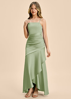 Azazie Aspyn Junior Robe Sirène en Satin extensible Drapé Vert Sauge image5