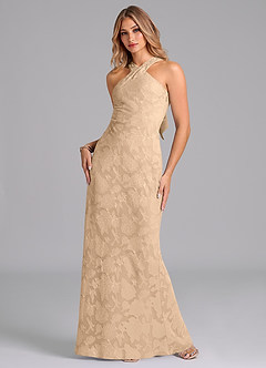 Azazie Doretta Bridesmaid Dresses Champagne Mermaid Pleated Floral Burnout Dress image5