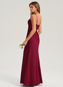 Azazie Lidia Bridesmaid Dresses Burgundy Mermaid Side Slit Stretch Satin Dress image6