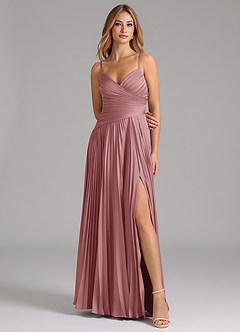Azazie Vini Bridesmaid Dresses Dusty Rose A-Line Pleated Stretch Satin Dress image4