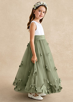 Azazie Vi Flower Girl Dresses Pistachio A-Line Sleeveless Tulle Dress image7