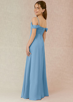 Azazie Kaitlynn Junior Vestido de Azul Acero de Gasa de Corte En A con Vestidos sin tirantes image5