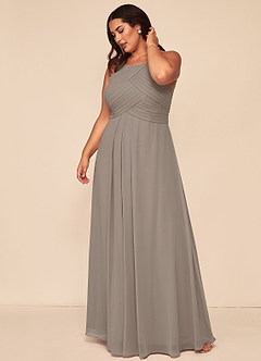 Azazie Ginger Bridesmaid Dresses Taupe A-Line Halter Pleated Chiffon Dress image12