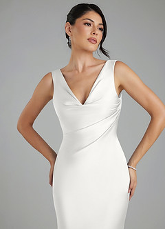 Azazie Monica Bridesmaid Dresses White Mermaid Pleated Stretch Satin Dress image3