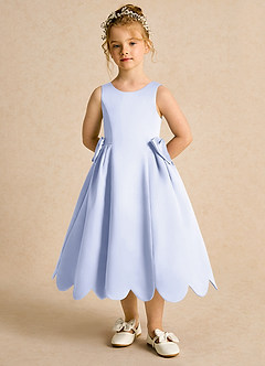 Azazie Macaroon Flower Girl Dresses Lavender Ball-Gown Bow Matte Satin Dress image4