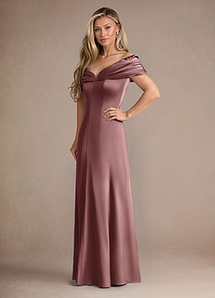Azazie Auberdeen Mother of the Bride Dresses Vintage Mauve Mermaid Pleated Stretch Satin Dress image4