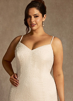 Azazie Eris Vestidos de novia Vestido de Blanco Diamante Alabastro Blanco de Cuentas de Corte Sirena con Cuello en V image4