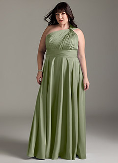 Azazie Charlize Bridesmaid Dresses Pistachio A-Line One Shoulder Stretch Satin Dress image13